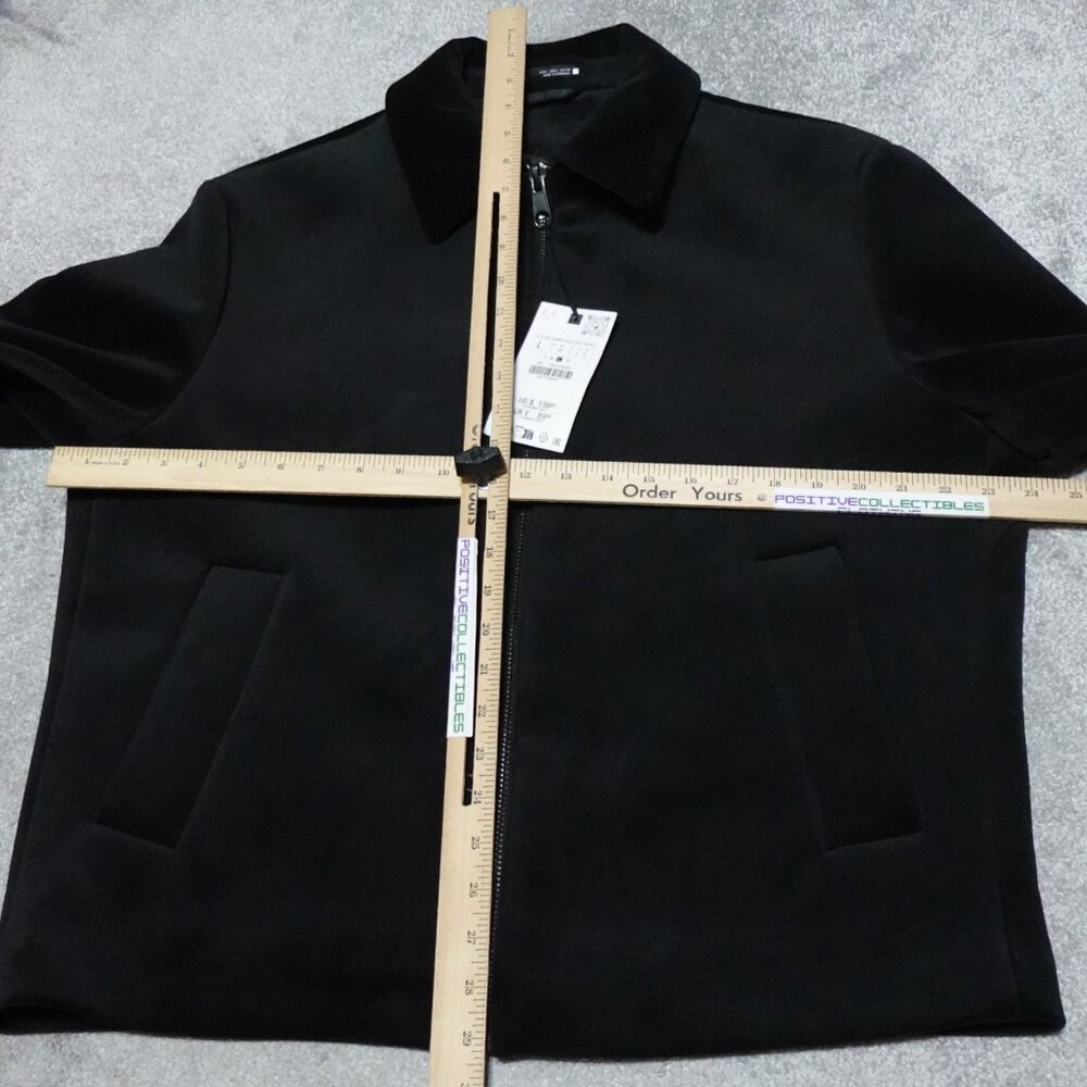 ZARA Velvet Jacket Men's Large Black Full Zip Pockets Long Sleeve MSRP $139 - Picture 12 of 13
